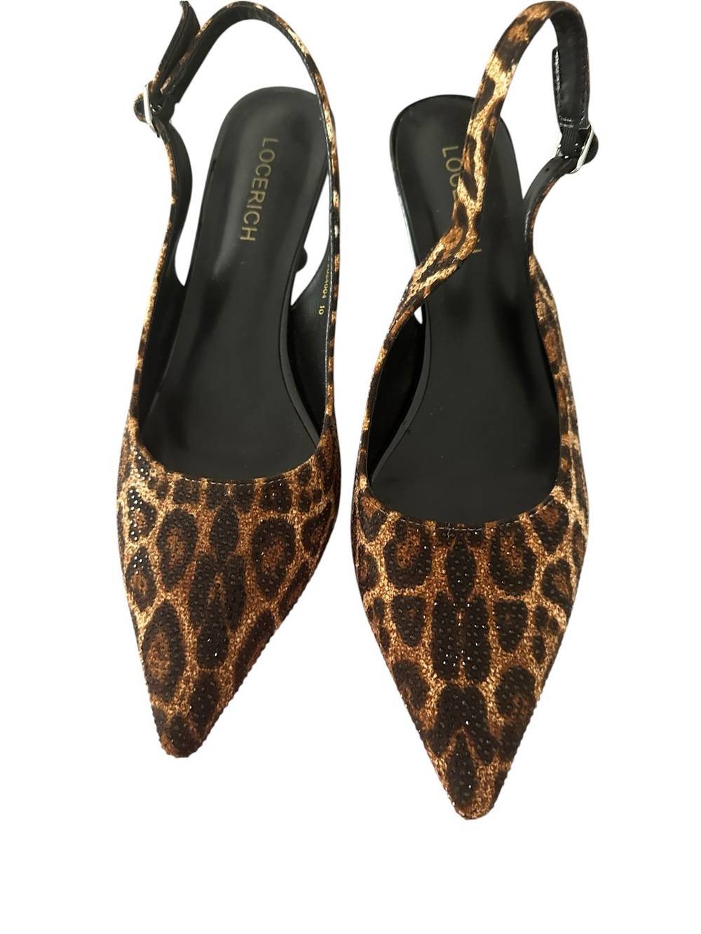 Leopard Print sparkle Pointed Slingback Kitten Heels